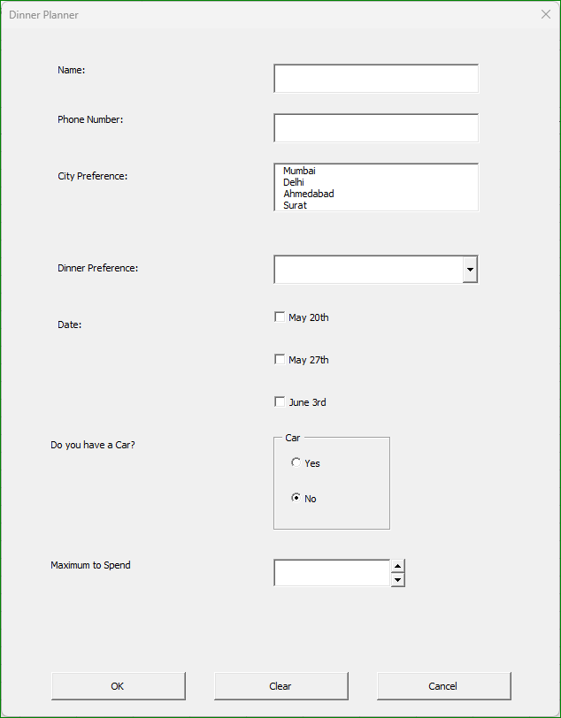 Excel VBA Userform