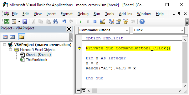 Macro Errors: First Line Turns Yellow