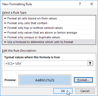 Format values where this formula is true