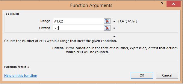 Function Arguments dialog box