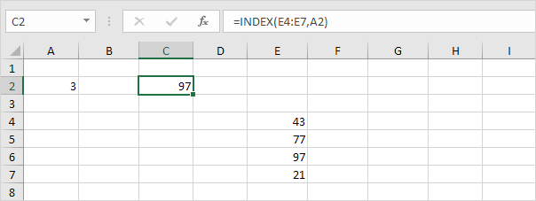 Index Function One Dimensional Range
