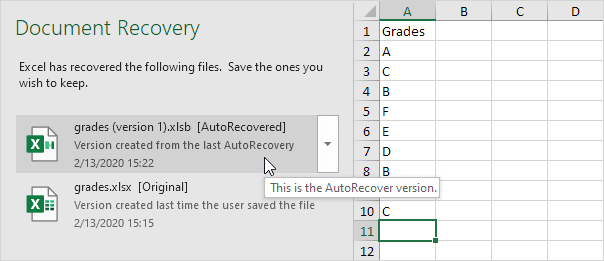 Excel Example - AutoRecover in Excel