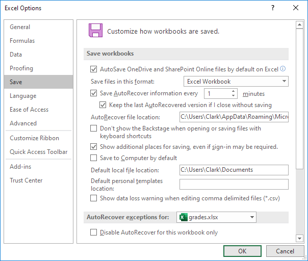 Excel Example - AutoRecover in Excel