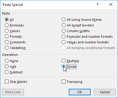 Paste Special Divide