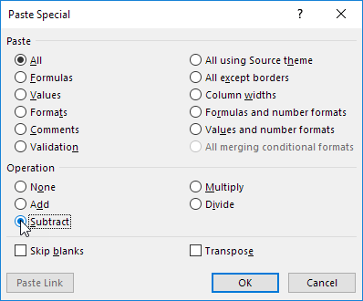 Paste Special Subtract